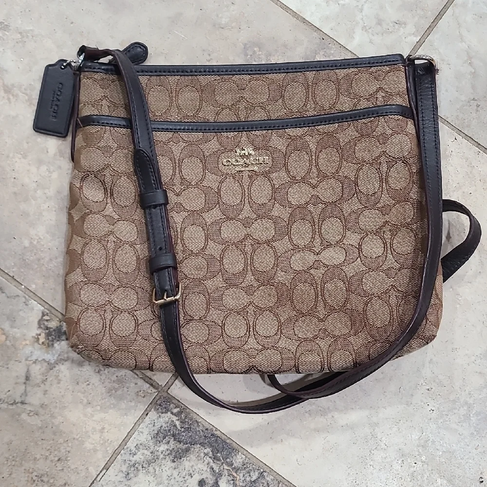 Coach Tan and Brown Signature Crossbody Bag